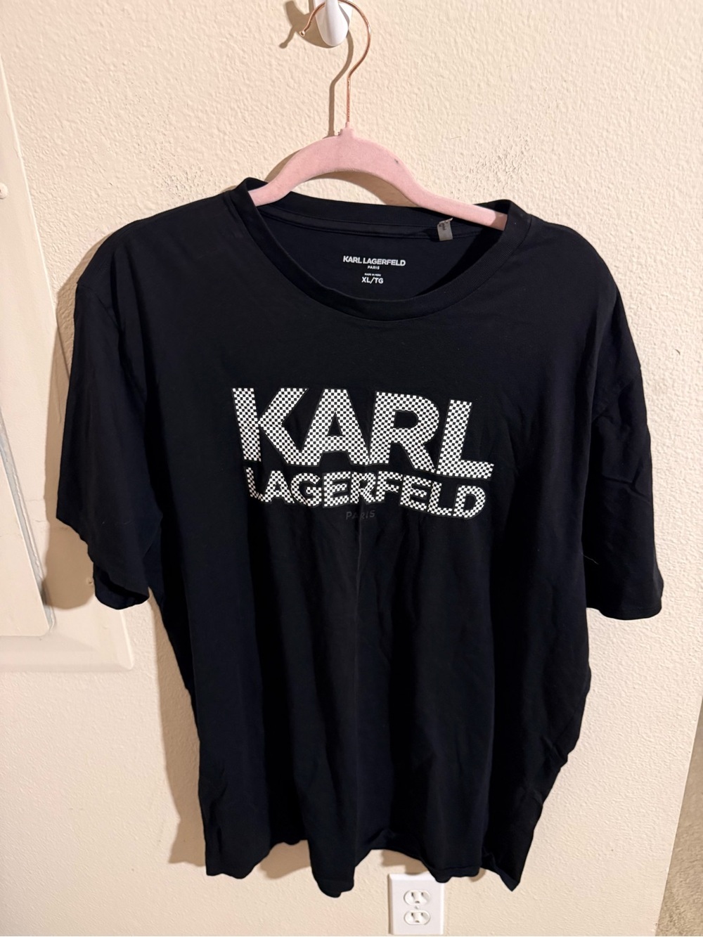Karl Lagerfeld Paris Logo Graphic T-Shirt Mens XL Black Cotton Tee
